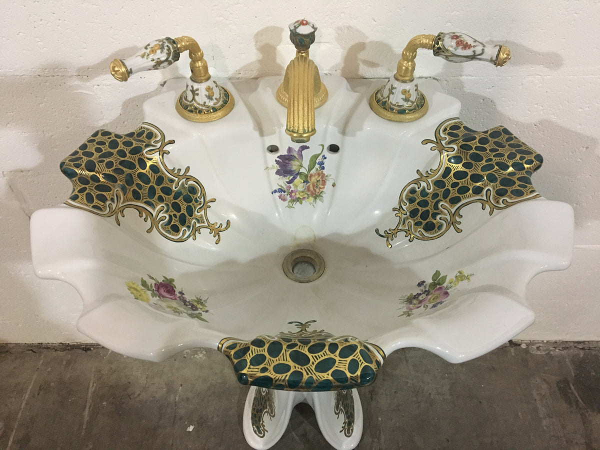 Sherle Wagner Green Floral Tulip Lavatory