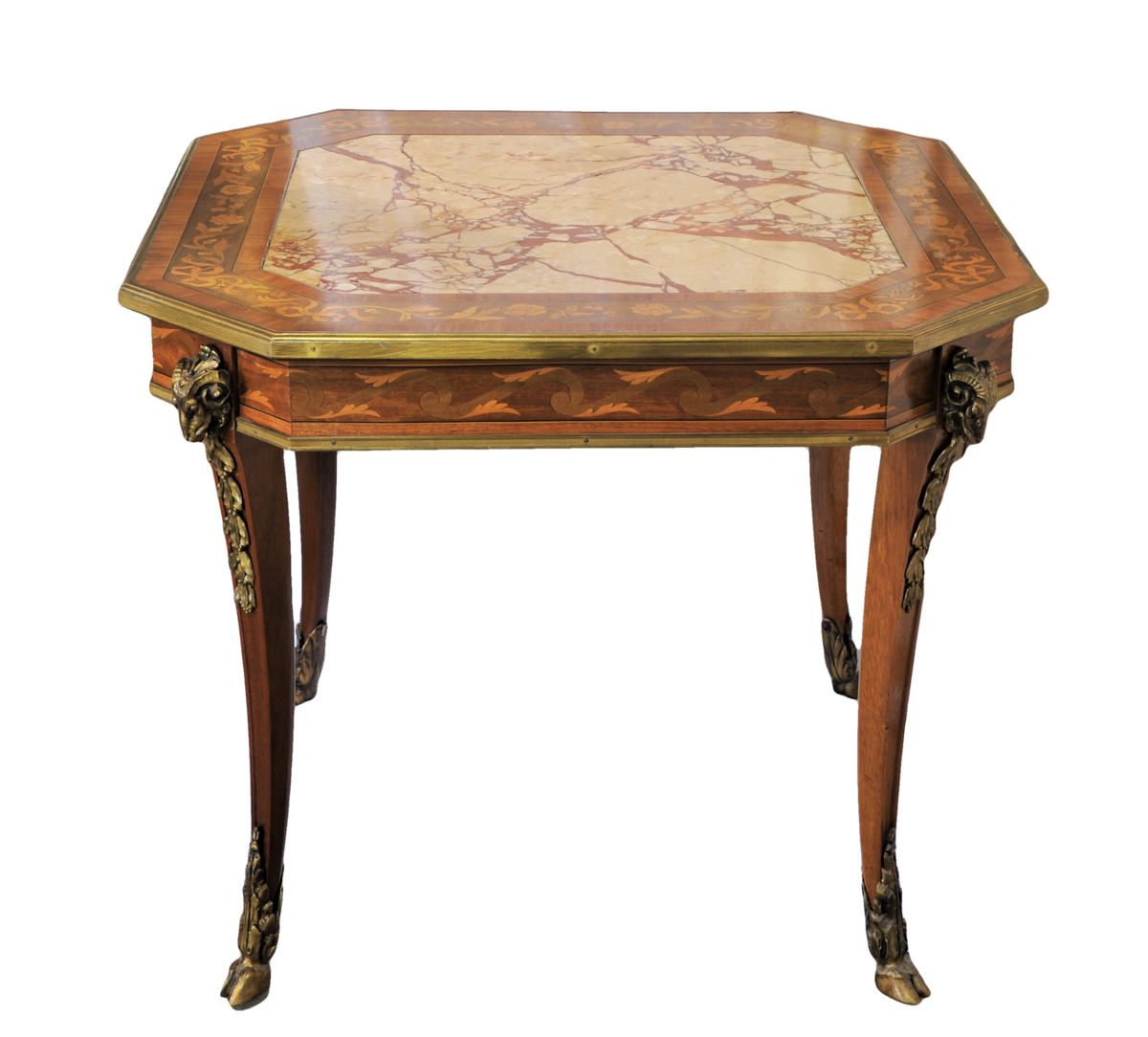 Napoleon III Style Marquetry and Ormolu Mounted Breccia Marble Table