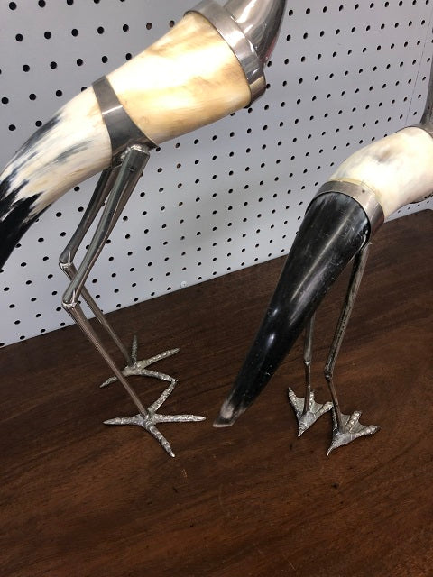 Vintage Horn and Silver-plate Birds