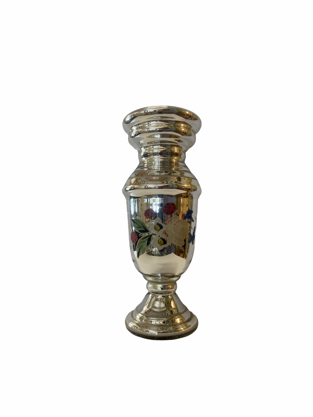 Mercury Glass Vase With Painted Flowers