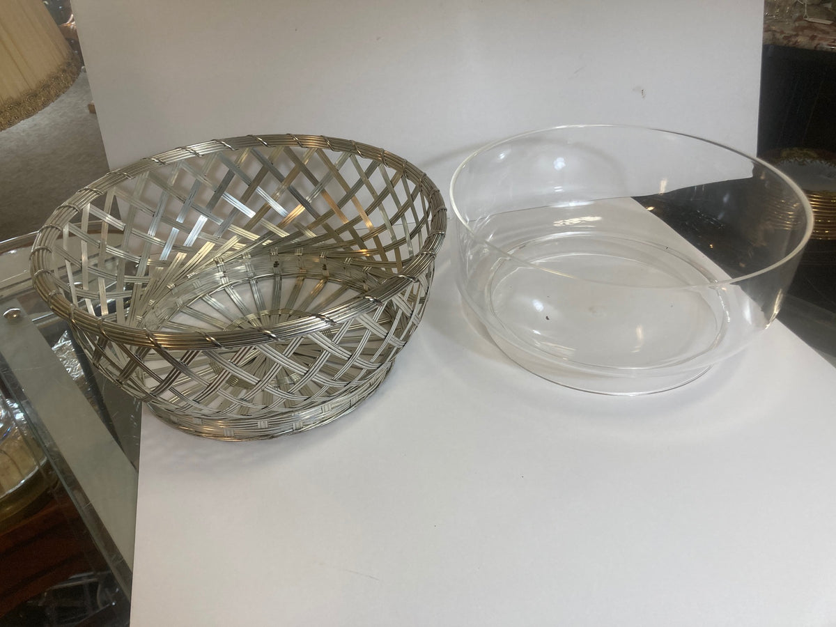 Christofle Silver Plate Open Weave Bowl With Liner