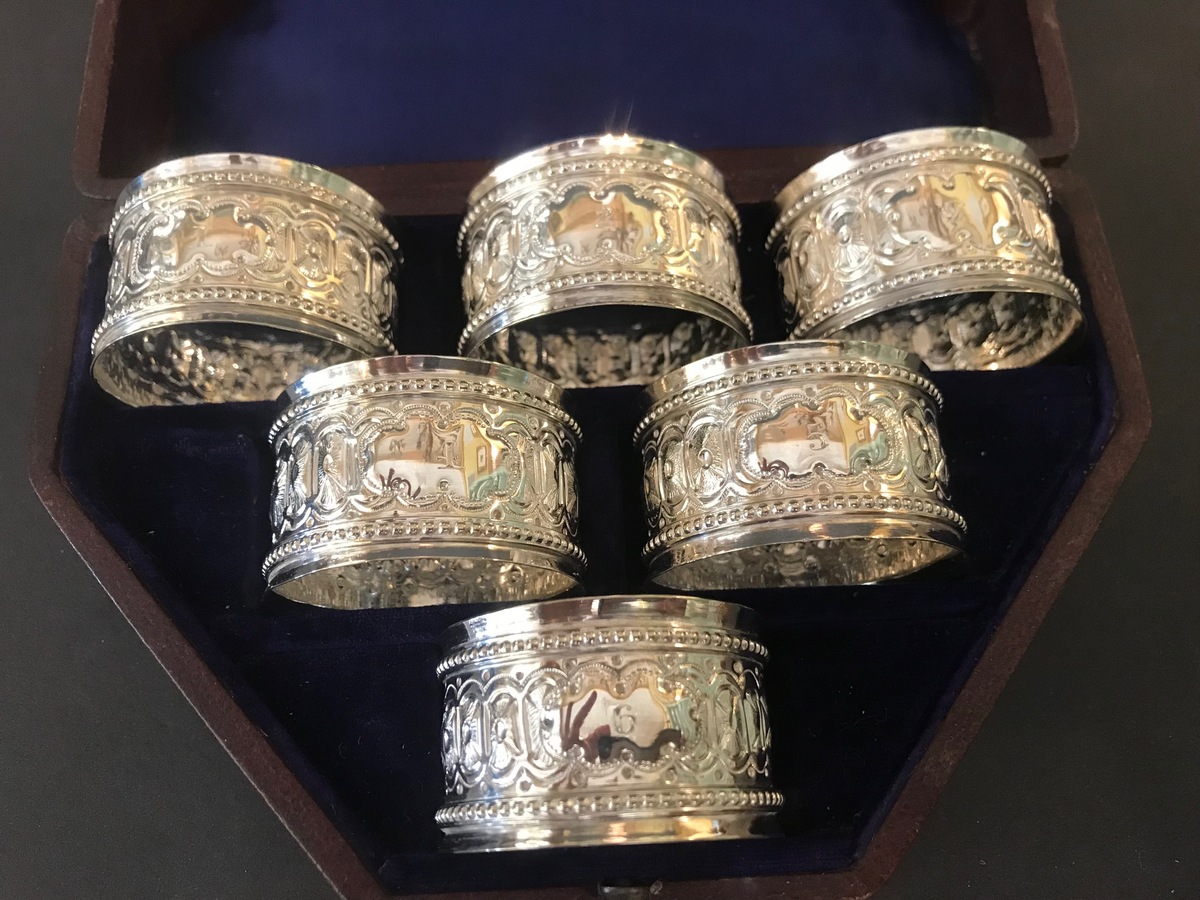 Sterling Napkin Rings in Fitted Box for Six